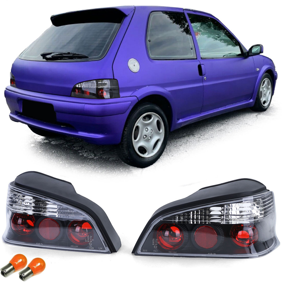 11704-A.jpg 2 FEUX ARRIERE NOIR POUR PEUGEOT 106 PHASE 2 DE 08/1996 A 2003 – Image 1