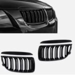 2 calandre double lame look M4 noir brillant pour BMW série 3 E90 E91 phase 1 de 2005 à 08/2008
