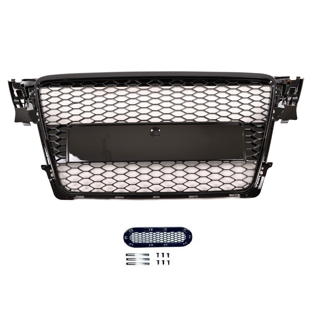 A4-0809-RS-BK-1-LOGO.jpg CALANDRE NOIR BRILLANT LOOK RS4 POUR AUDI A4 B8 PHASE 1 DE 12/2007 A 10/2011 – Image 1