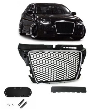 CALANDRE PARE CHOC CHROME ET NOIR LOOK RS3 POUR AUDI A3 8P 3P/5P ET SPORTBACK 04/2008 A 2012