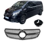 CALANDRE DIAMANT NOIR LOOK AMG POUR MERCEDES CLASSE V W447 PHASE 1 DE 03/2014 A 02/2019 + LOGO