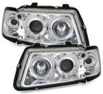 2 FEUX PHARE AVANT ANGEL EYES A LED POUR AUDI A3 8L PHASE 1 DE 1996 A 2000 MONOBLOC CHROME