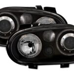 2 FEUX PHARE AVANT ANGEL EYES POUR VW GOLF 4 A FOND NOIR AVEC ANTIBROUILLARD
