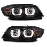 2 FEUX PHARE AVANT ANGEL EYES LED TUBE 3D BMW SERIE 3 E90 E91 PHASE 1 DE 12/2004 A 09/2008