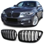 2 GRILLE DE CALANDRE DOUBLE LAME NOIR BRILLANT BMW SERIE 2 F22 COUPE ET F23 A PARTIR DE 09/2013