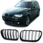 2 calandre noir brillant double lame BMW X3 E83 lci de 10/2006 à 2010