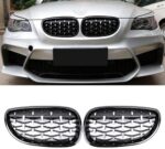 2 calandre diamant noir brillant et spots gris alu BMW série 5 E60 E61 de 07/03 à 05/2010