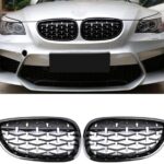 2 calandre diamant noir brillant et spots gris alu BMW série 5 E60 E61 de 07/03 à 05/2010