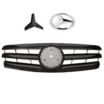 CALANDRE MERCEDES CLASSE C W203 BERLINE NOIR BRILLANT + LOGO DE 04/2000 A 12/2006