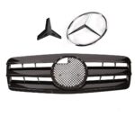 CALANDRE NOIR BRILLANT POUR MERCEDES CLK W208 DE 06/1997 A 02/2002 + LOGO