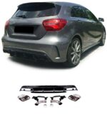Diffuseur noir brillant look AMG A45 + 2 pot noir pour Mercedes classe A W176 avec pack AMG