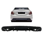 Diffuseur arrière noir + 2 pot chrome look AMG c43 phase 2 pour Mercedes classe C w205 berline de 2014 à 2021
