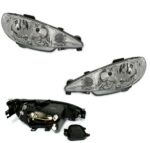 2 FEUX PHARE AVANT FOND CHROME PEUGEOT 206 PHASE 2