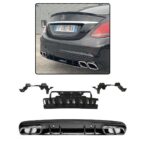 Diffuseur arrière noir et 2 pot chrome look AMG c63S phase 2 pour MERCEDES classe C w205 berline