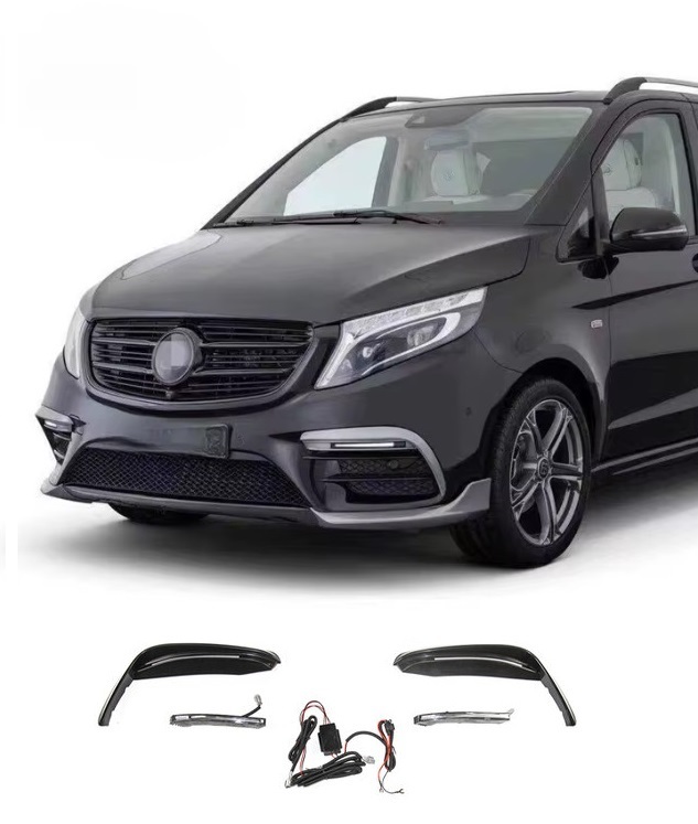 W447-2-1.jpg 2 lame avant noir + feux de jour led look AMG BRABUS pour parechoc Mercedes classe V W447 pack AMG – Image 1