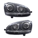 2 feux phare avant look GTI à fond noir pour VW GOLF 5 sans xénon d'origine