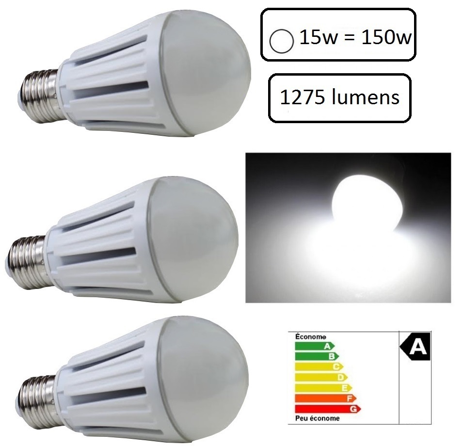 e27-15w-1.jpg 3 AMPOULE LED PREMIUM E27 15W 6500K - COULEUR BLANC FROID – Image 1