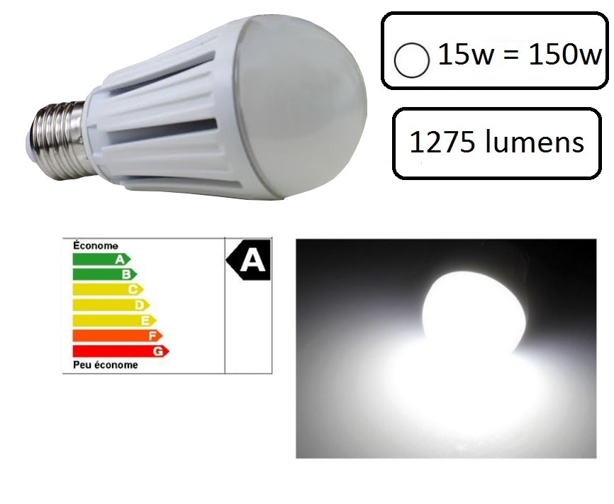 1 AMPOULE LED PREMIUM E27 15W 6500K - COULEUR BLANC FROID