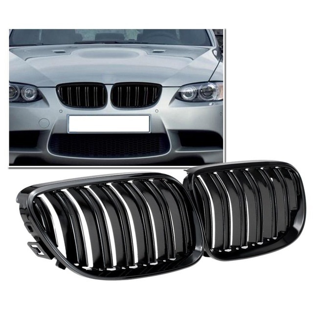 e92-1-2.jpg 2 calandre double lame noir brillant BMW série 3 E92 coupé E93 cabriolet phase 1 de 2006 à 03/2010 – Image 1